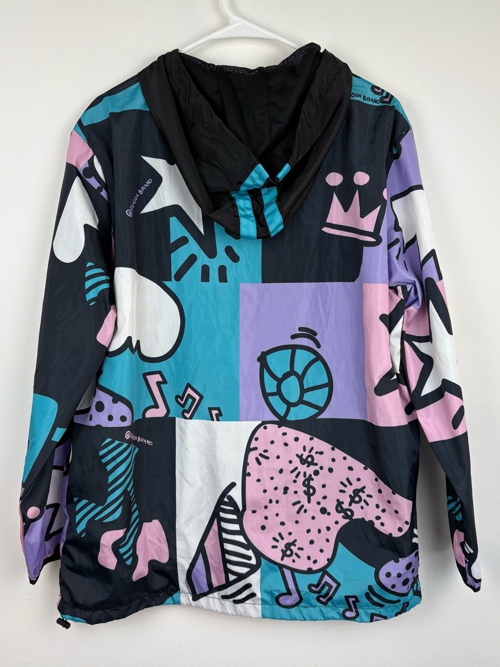 Reason Black Windbreaker Jacket Hoodie w/ Pink & Teal Size Large Streetwear Cool - Picture 6 of 8